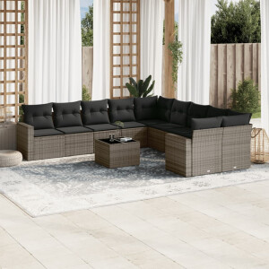 vidaXL 11-delige Loungeset met kussens poly rattan grijs