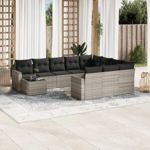 vidaXL 11-delige Loungeset met kussens poly rattan lichtgrijs