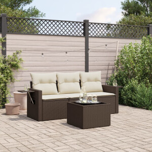 vidaXL 4-delige Loungeset met kussens poly rattan bruin