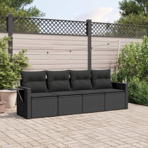 vidaXL 4-delige Loungeset met kussens poly rattan zwart