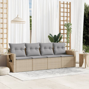 vidaXL 4-delige Loungeset met kussens poly rattan beige