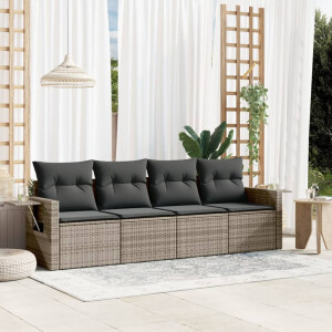 vidaXL 4-delige Loungeset met kussens poly rattan grijs