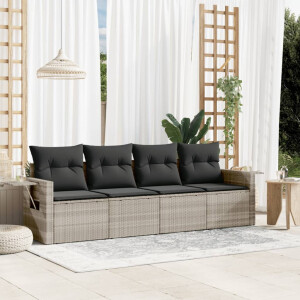 vidaXL 4-delige Loungeset met kussens poly rattan lichtgrijs