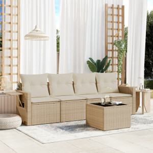 vidaXL 5-delige Loungeset met kussens poly rattan beige