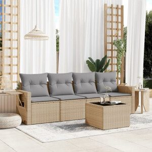 vidaXL 5-delige Loungeset met kussens poly rattan beige