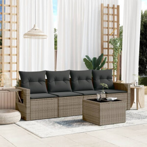 vidaXL 5-delige Loungeset met kussens poly rattan grijs