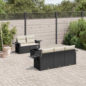 vidaXL 6-delige Loungeset met kussens poly rattan zwart