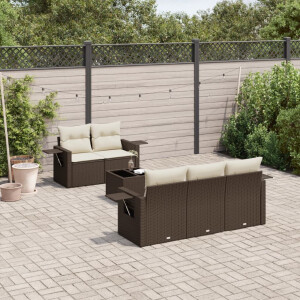vidaXL 6-delige Loungeset met kussens poly rattan bruin