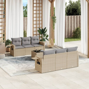 vidaXL 7-delige Loungeset met kussens poly rattan beige