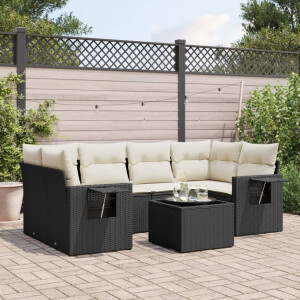 vidaXL 7-delige Loungeset met kussens poly rattan zwart