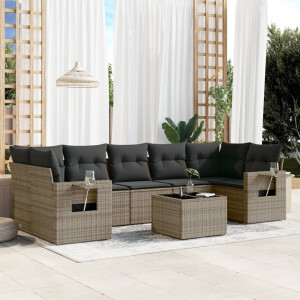 vidaXL 8-delige Loungeset met kussens poly rattan grijs