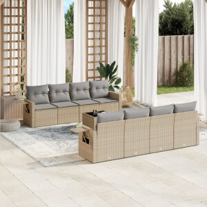 vidaXL 9-delige Loungeset met kussens poly rattan beige