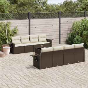 vidaXL 9-delige Loungeset met kussens poly rattan bruin