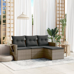 vidaXL 4-delige Loungeset met kussens poly rattan grijs
