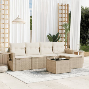 vidaXL 6-delige Loungeset met kussens poly rattan beige