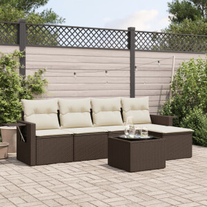 vidaXL 6-delige Loungeset met kussens poly rattan bruin