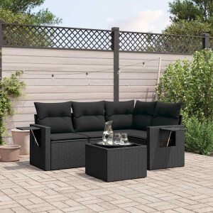 vidaXL 5-delige Loungeset met kussens poly rattan zwart