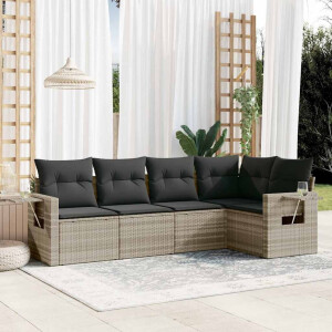 vidaXL 5-delige Loungeset met kussens poly rattan lichtgrijs
