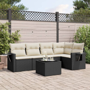 vidaXL 6-delige Loungeset met kussens poly rattan zwart