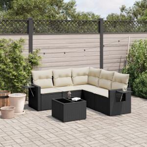vidaXL 6-delige Loungeset met kussens poly rattan zwart