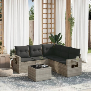 vidaXL 6-delige Loungeset met kussens poly rattan lichtgrijs