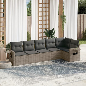 vidaXL 6-delige Loungeset met kussens poly rattan grijs