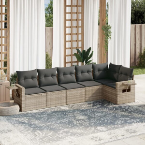 vidaXL 6-delige Loungeset met kussens poly rattan lichtgrijs