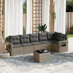 vidaXL 7-delige Loungeset met kussens poly rattan grijs
