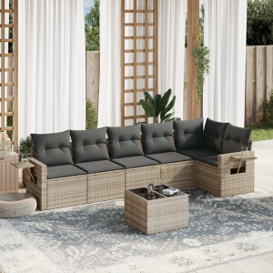 vidaXL 7-delige Loungeset met kussens poly rattan lichtgrijs