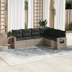 vidaXL 6-delige Loungeset met kussens poly rattan lichtgrijs