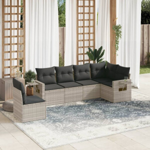 vidaXL 6-delige Loungeset met kussens poly rattan lichtgrijs