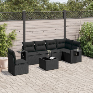 vidaXL 7-delige Loungeset met kussens poly rattan zwart