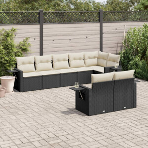 vidaXL 8-delige Loungeset met kussens poly rattan zwart