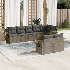 vidaXL 8-delige Loungeset met kussens poly rattan grijs