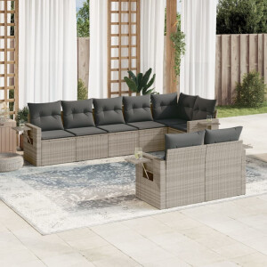 vidaXL 8-delige Loungeset met kussens poly rattan lichtgrijs