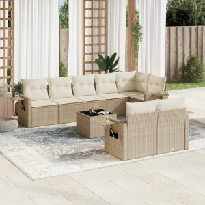 vidaXL 9-delige Loungeset met kussens poly rattan beige
