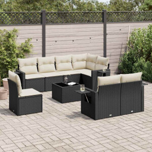 vidaXL 9-delige Loungeset met kussens poly rattan zwart