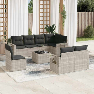 vidaXL 9-delige Loungeset met kussens poly rattan lichtgrijs