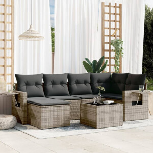 vidaXL 7-delige Loungeset met kussens poly rattan grijs