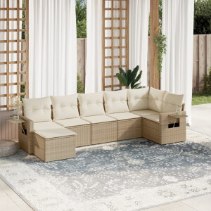 vidaXL 7-delige Loungeset met kussens poly rattan beige