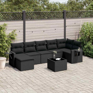 vidaXL 8-delige Loungeset met kussens poly rattan zwart