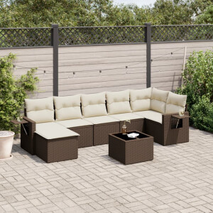 vidaXL 8-delige Loungeset met kussens poly rattan bruin
