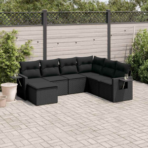 vidaXL 7-delige Loungeset met kussens poly rattan zwart