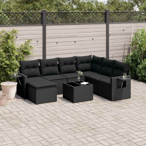 vidaXL 8-delige Loungeset met kussens poly rattan zwart