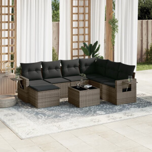 vidaXL 8-delige Loungeset met kussens poly rattan grijs