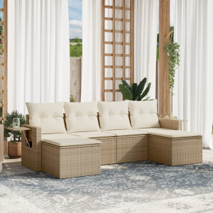 vidaXL 6-delige Loungeset met kussens poly rattan beige