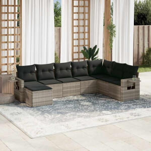 vidaXL 8-delige Loungeset met kussens poly rattan lichtgrijs