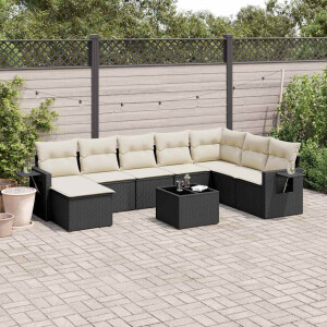 vidaXL 9-delige Loungeset met kussens poly rattan zwart