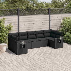 vidaXL 7-delige Loungeset met kussens poly rattan zwart