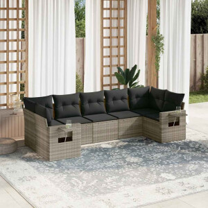 vidaXL 7-delige Loungeset met kussens poly rattan lichtgrijs
